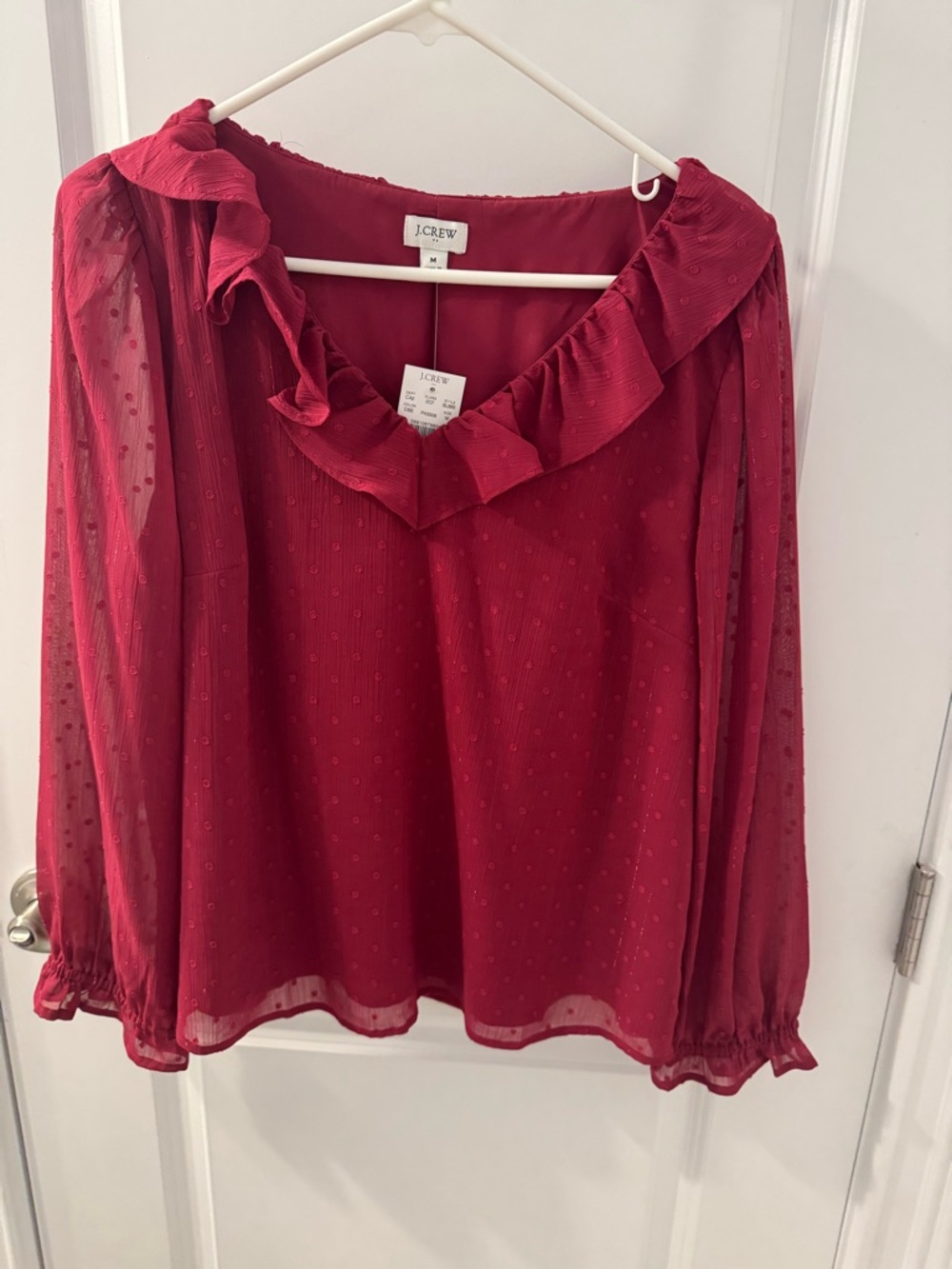 J. Crew Deep Berry Ruffle V-Neck Sheer Blouse